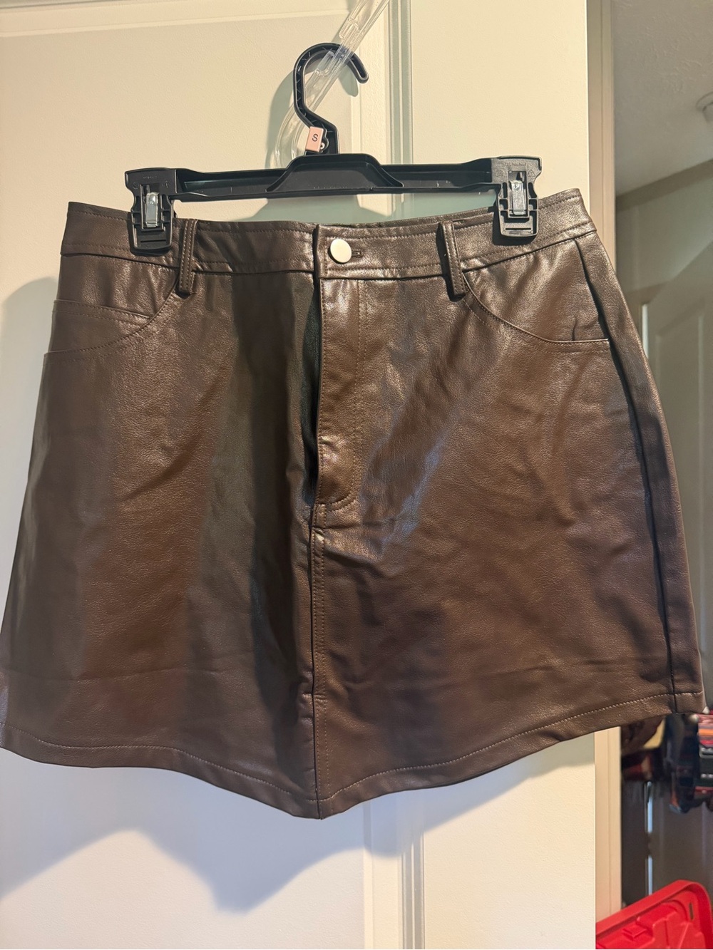 12th Tribe Dark Brown Faux Leather Mini Skirt